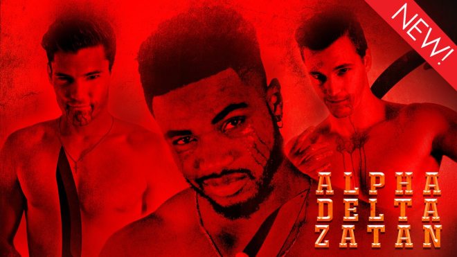 This is the art for the gay horror movie, 'Alpha Delta Zatan'