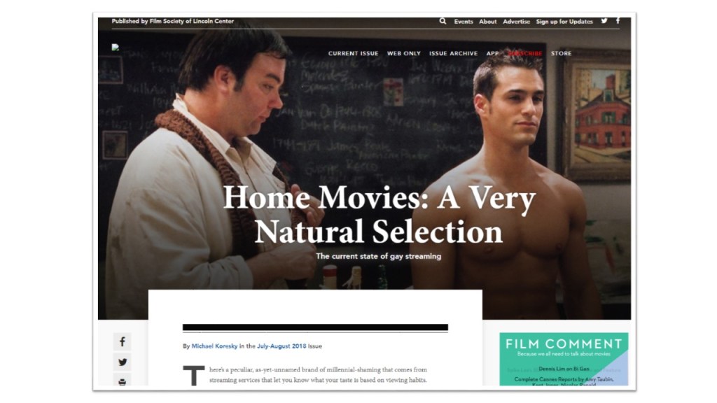 Film Comment Magazine touts&nbsp;Dekkoo!