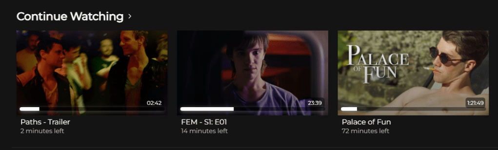 Continue Watching list on a Dekkoo profile