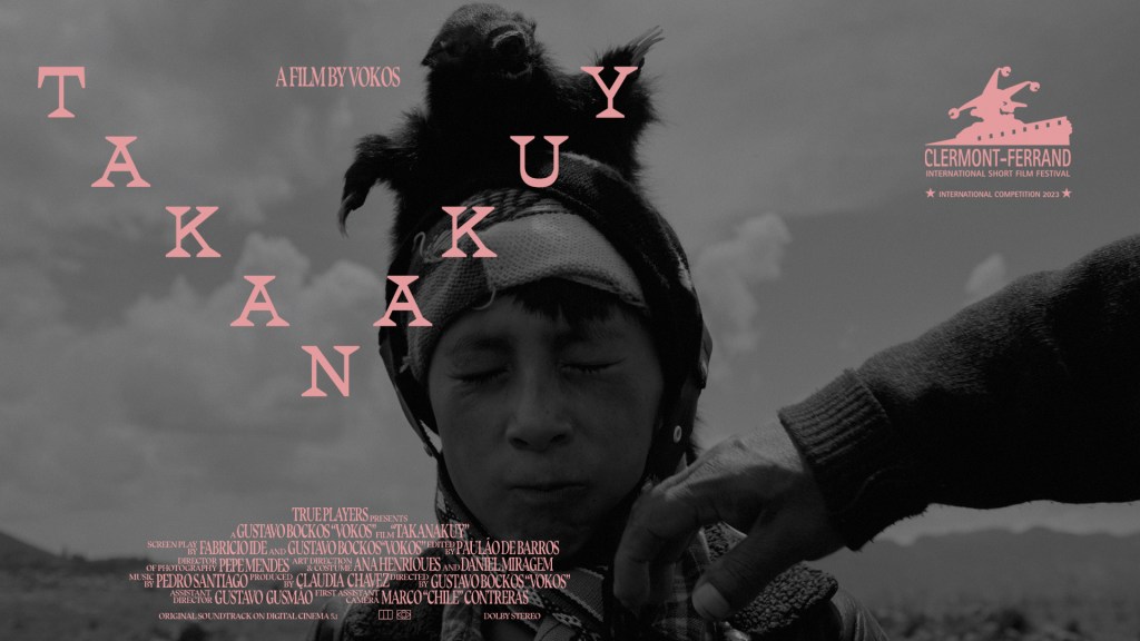 Takanakuy gay short film poster featuring a young man in the Peruvian Andes.