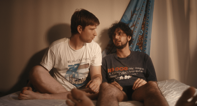 Ben and Jordan together in the queer comedy Rent Free, streaming on Dekkoo