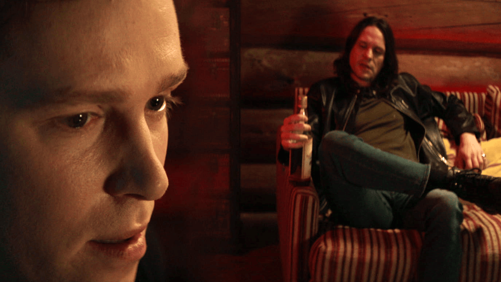 The Latent Image gay horror film scene with two men inside an isolated cabin